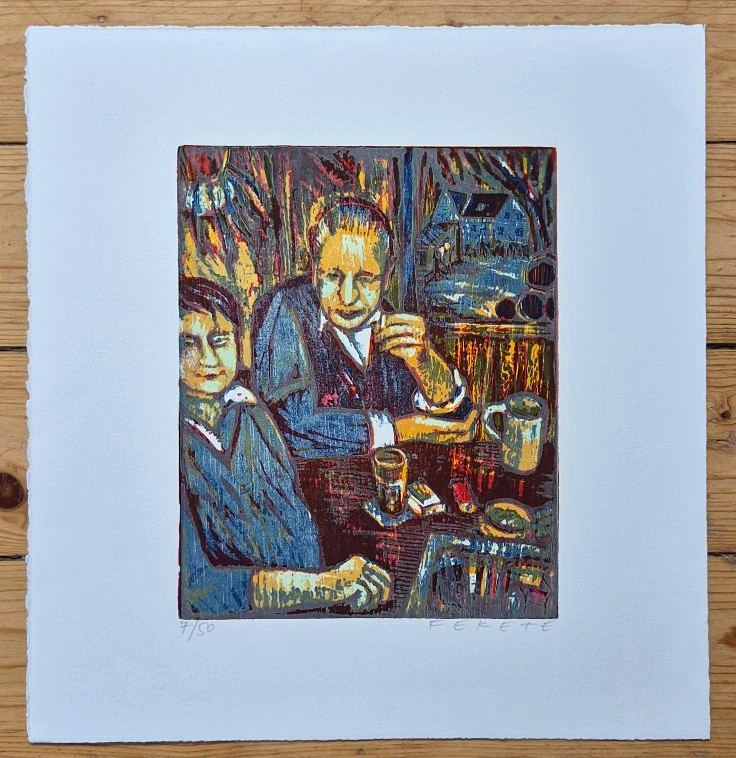 Esteban Fekete, original color woodcut autographed limited 7/50, W 35 cm