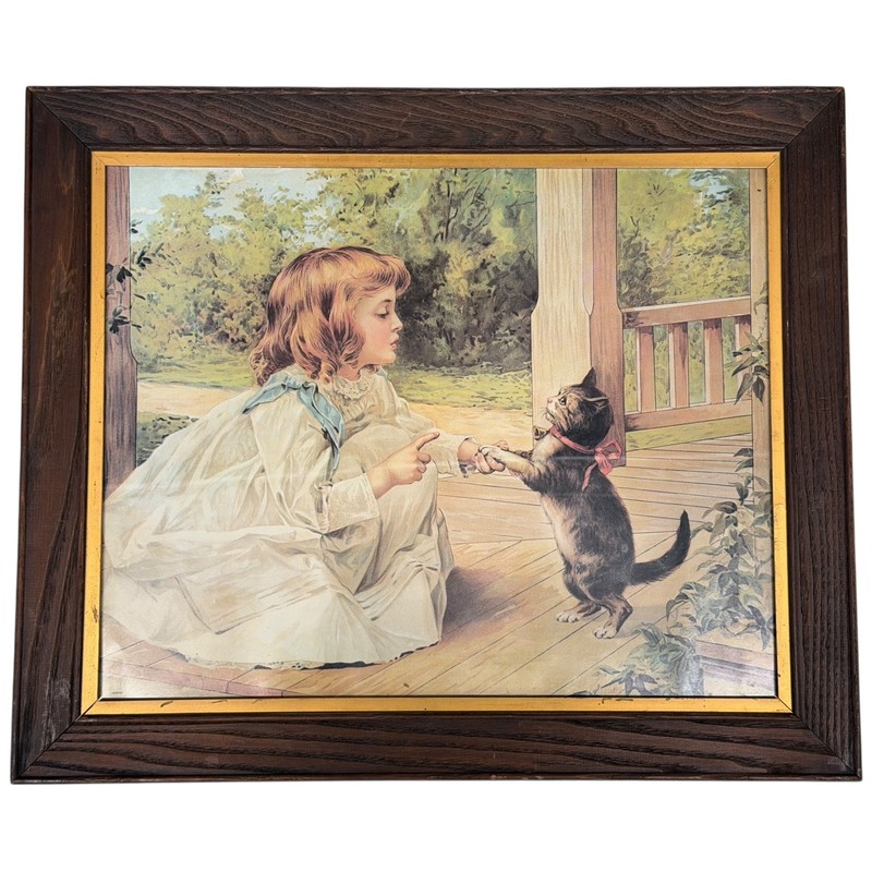 1920’s A.W. Adams The Dancing Lesson Vintage Chromolithograph Print Framed 25×20