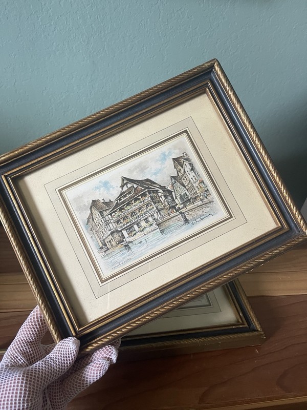 Two framed vintage architectural prints France Strasbourg And Troyes 8.5x10.75” gallery