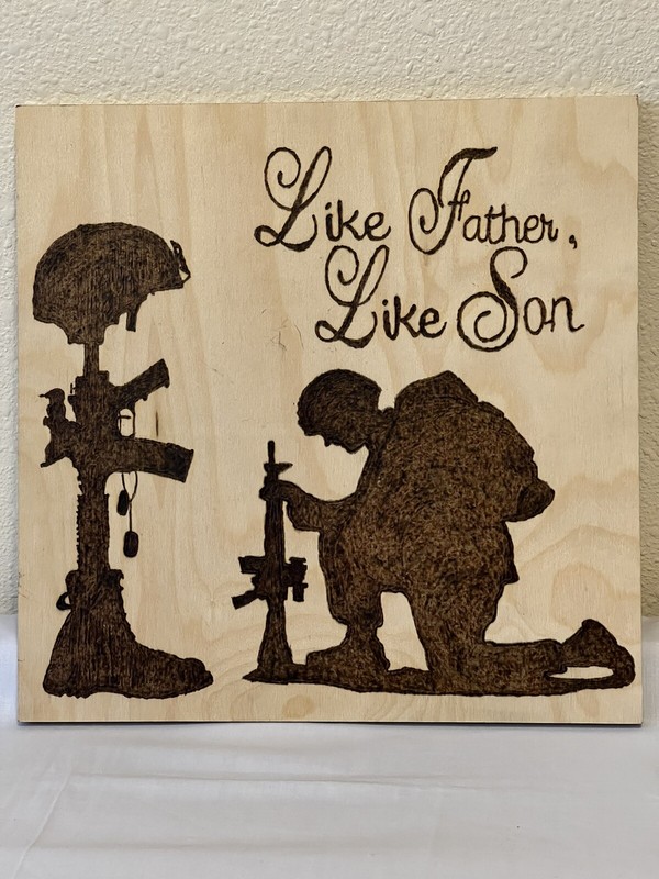 Wood Burning Art Like Father Like Son 11 5/8 X 11 5/8 Preowned