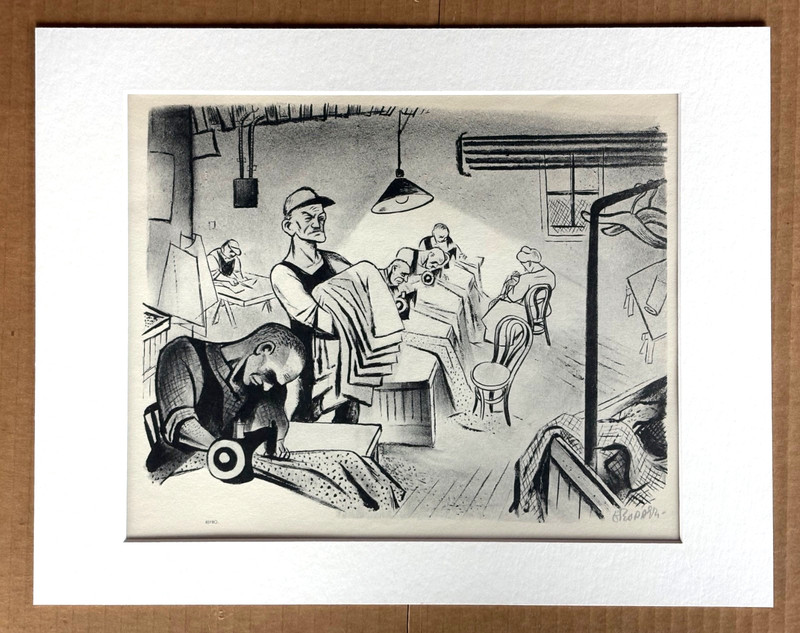 Vintage 1939 Print in 11×14 Mat Ready to Frame: William Gropper, «Sweatshop» EUC