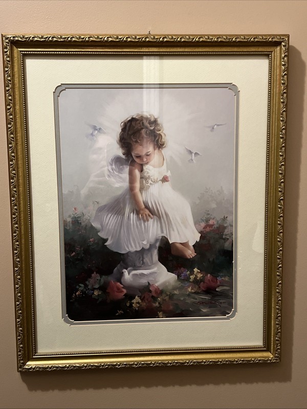 Birkenstock Framed Picture Angel Cherub Print Home & Garden Matted Y2k Celestial