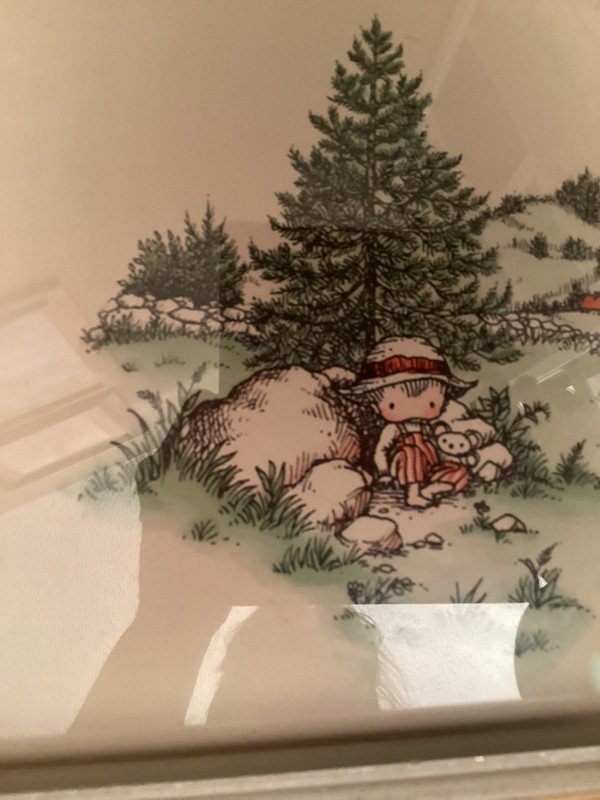 set of 3 framed prints of cartoon children under pinetree vintage May Pole, Gift gallery
