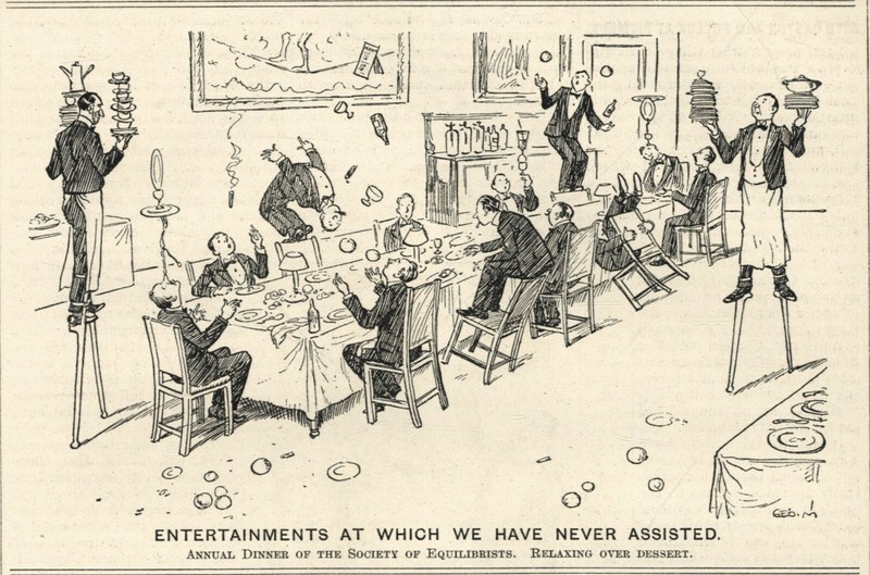 VINTAGE 1927 BRTISH CARTOON - Silly Humor "Society of Equilibrists" SATIRE
