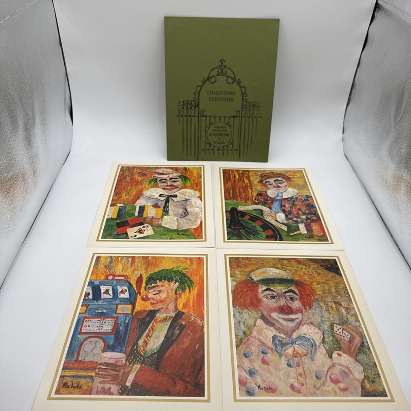 Michele Circus Clowns Lot Of 4 Lithographs Vintage 1966 Art Prints Casino Themed