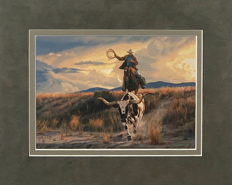 Tim Cox Bringing Home the Ranch Pet Double Matted Art fits a standard 8×10 frame