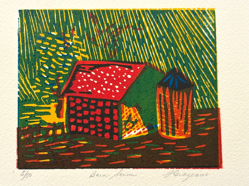 «Barn Scene» 7 3/4″ x 10 1/2″ Fauvist Color Lithograph-5/50-Dan Graziano