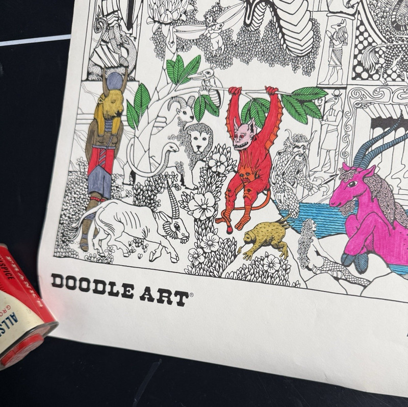 Original Doodle Art - Mythology By Gerrard 1973, 20" x 30" With Tube- Sharp !!! gallery