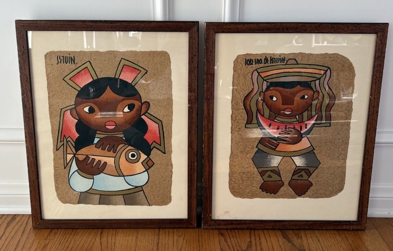 Jose Maria de Servin Girl w Fish & Boy w Melon Limited Edition Mexican Folk Art