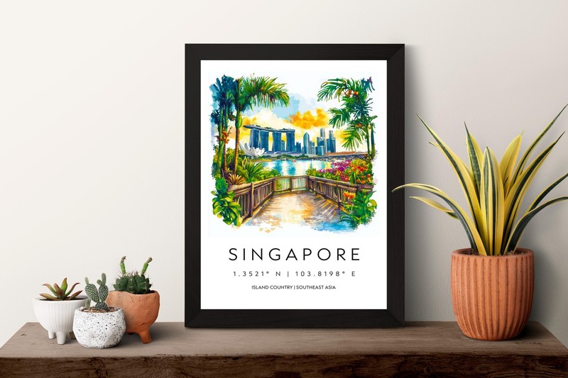 Singapore Watercolor Poster Singapore Travel Print Singapore Wall Art Cityscape gallery