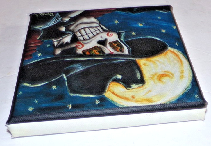 Living Skull Skeleton with Hat 5" x 5" Printed on Canvas El Vaquero Muerto 2010 gallery