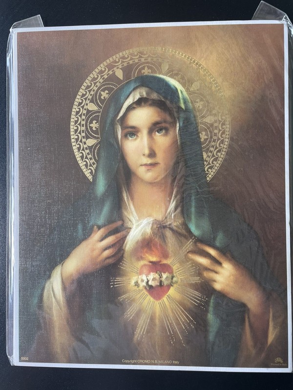 Immaculate Heart of Mary 8" x 10" Unframed Print Cromo Milan Italy linen paper