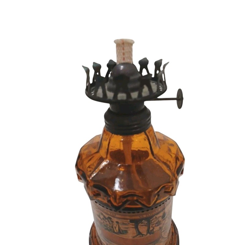 Oil Kerosene Lamp 8" Amber Glass Map Motif 8" Hong Kong Emergency Prepare New gallery