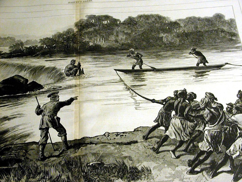 Stanley Expedition LUALABA RIVER AFRICA 1878 Large Antique Print w FULL STORY