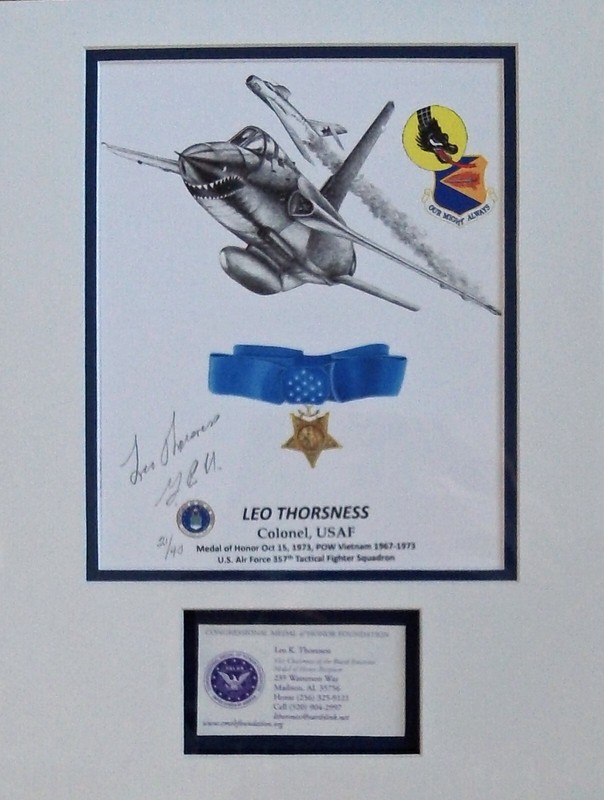 Medal of Honor, Leo Thorness, USAF 11×14 s/n NEW print double matted w/ BusCard
