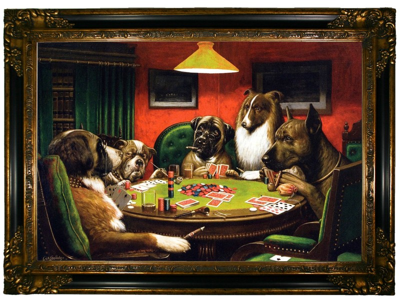 Coolidge A Bold Bluff Dogs Playing Poker Wood Framed Canvas Print Repro 19×28