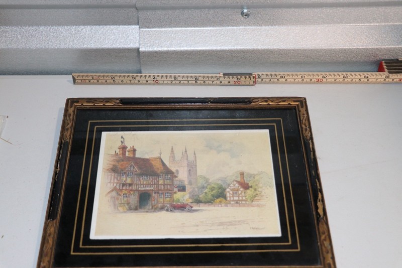 Matted & Framed Landscape Art Print Townscape Village Street Church, Small