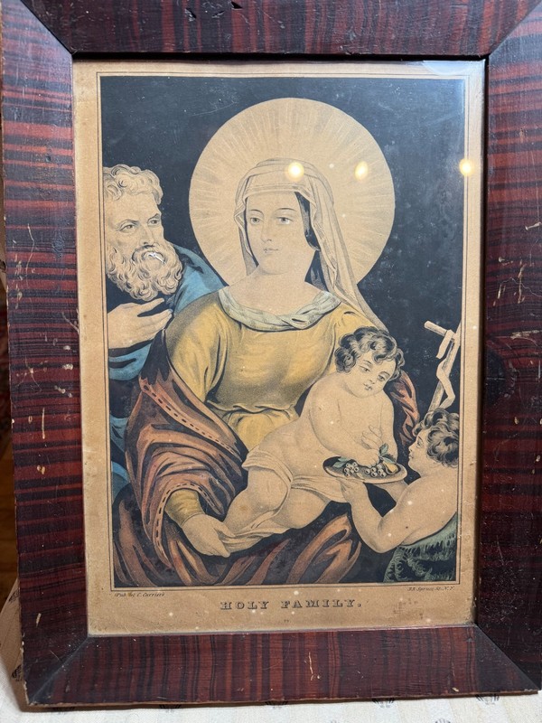 C Currier Holy Family Hand Colored Lithograph 33 Spruce NY Antique Framed Print