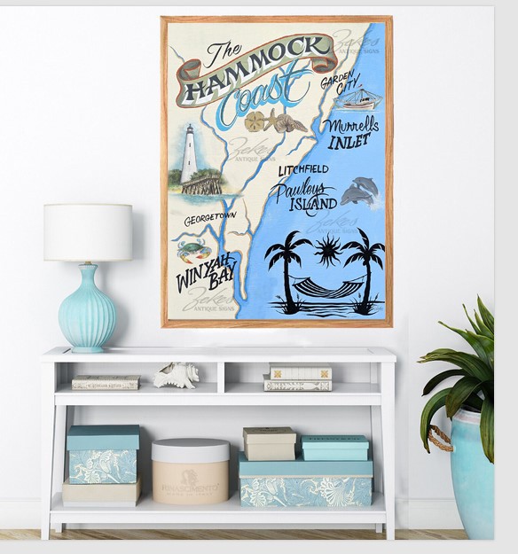 Hammock Coast of SC beach Print art decor print vintage style pawleys island gallery