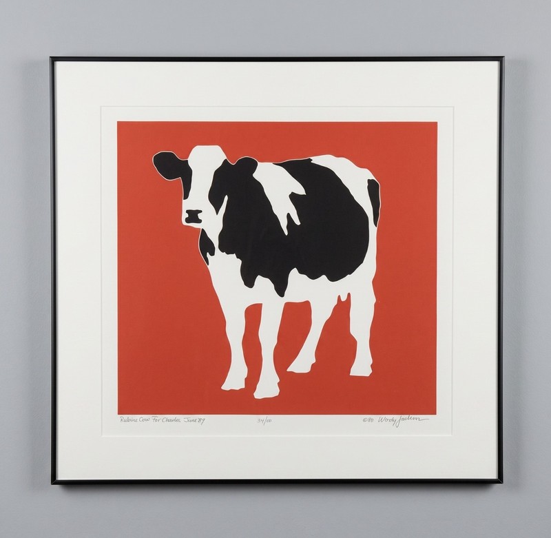 Woody Jackson «Rubin’s Cow» (For Charles) Red Print – Signed / Numbered 18×18