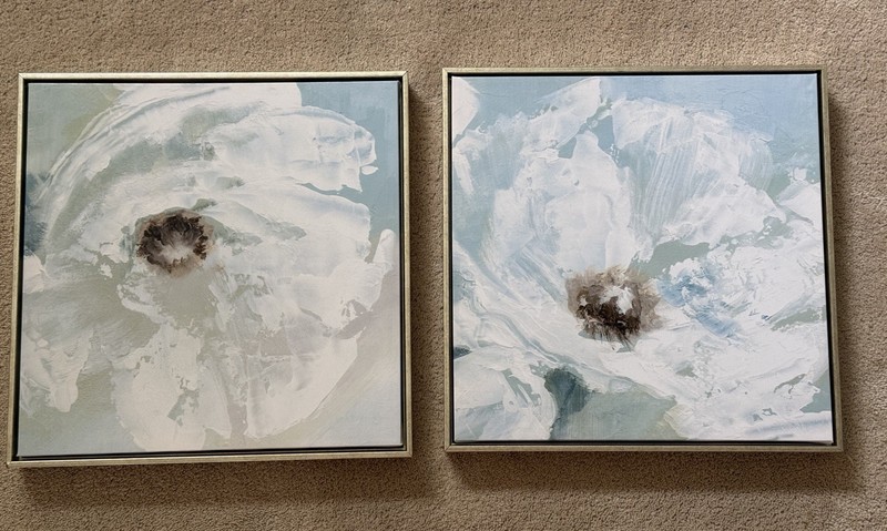 Set Of 2 Framed Canvas prints “Single Poppy I» by Nan, White/Blue 16x16x2 Inches