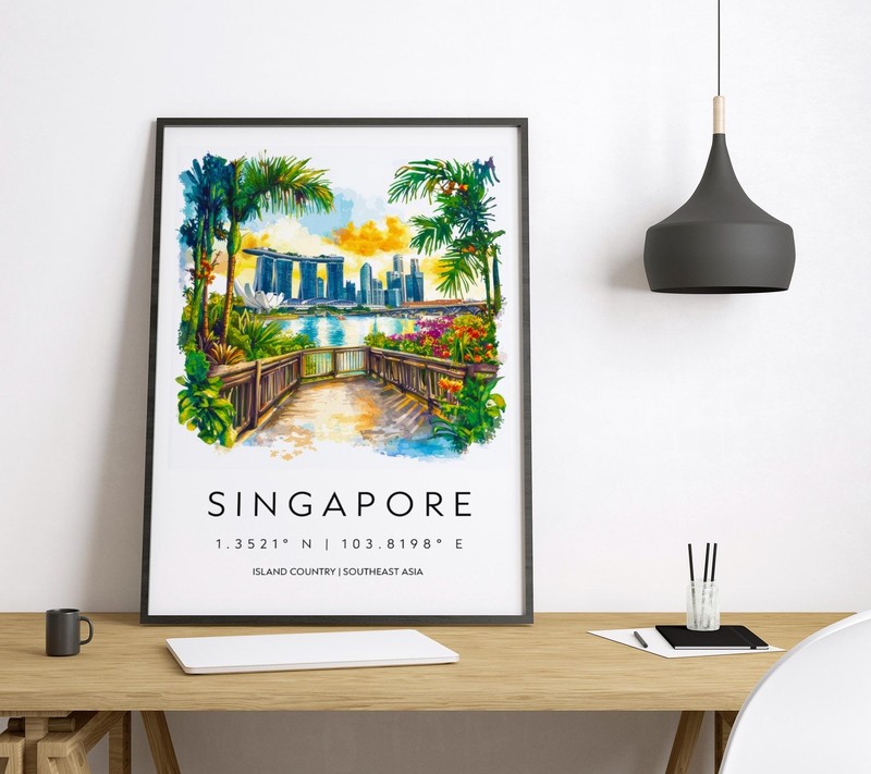 Singapore Watercolor Poster Singapore Travel Print Singapore Wall Art Cityscape gallery