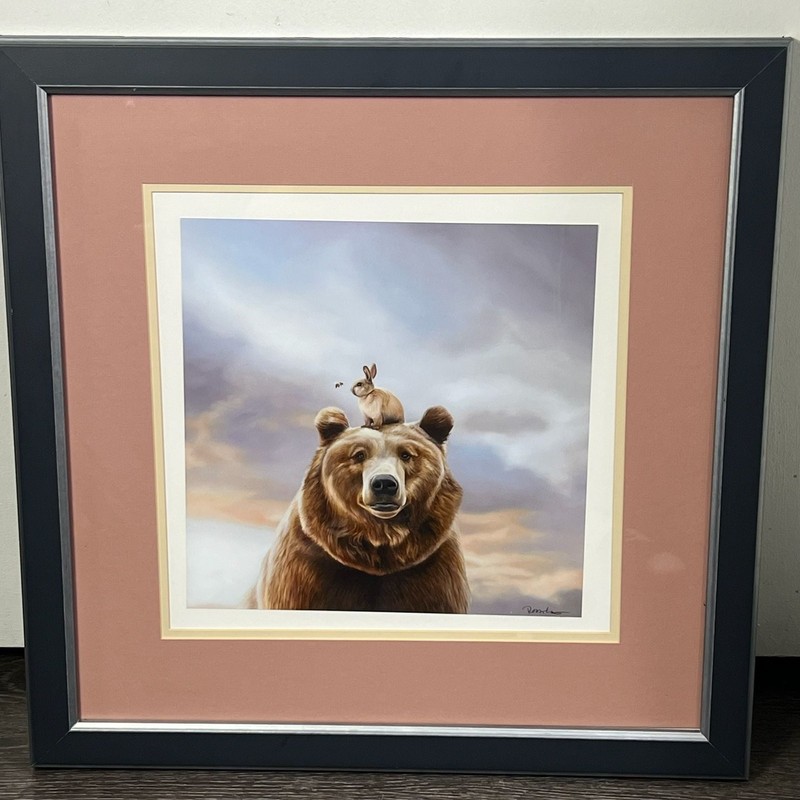 Robert Lange Eye to Eye Signed Art Print COA Custom Framed Bear Rabbit 22×22
