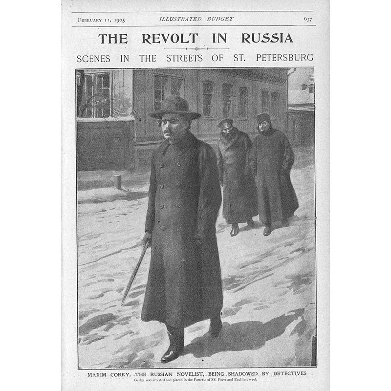 ST PETERSBURG Russia Maxim Corky Shadowed by Detectives – Antique Print 1905