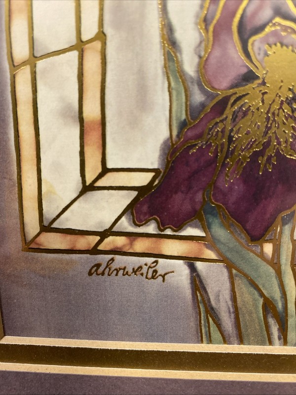 Purple And Blue Iris Tulip Gold Leaf Foil Print Tulips Stained Glass Window E.C gallery