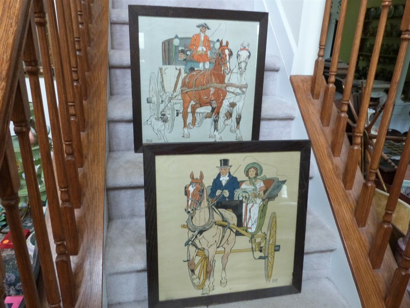 2 VINTAGE 1910 Edward Penfield Stagecoach Buggy Prints Harpers Illustrator 21″