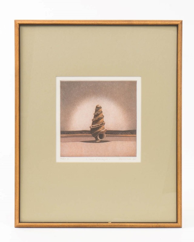 Signed R G Fultiuke 1980 Engraving "Tour d'escargot" Snail Tower Framed 20-5/8"