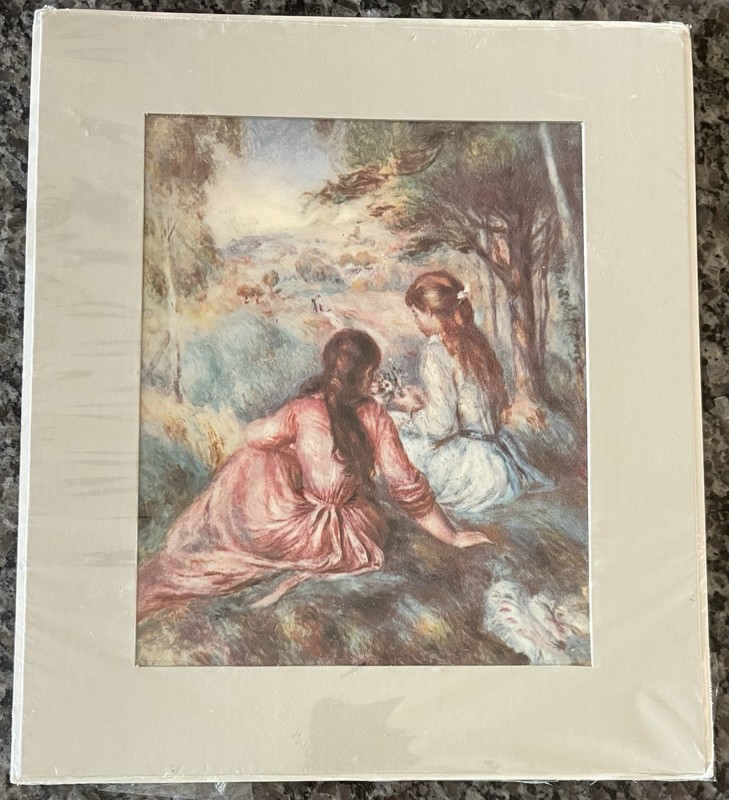 Renoir Print " Two Girls in a Meadow" Vintage W/Plastic
