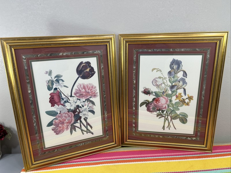 2 Set Marked 24" x 30" Somerset Custom Glass Framed Floral Print Pictures Bundle gallery