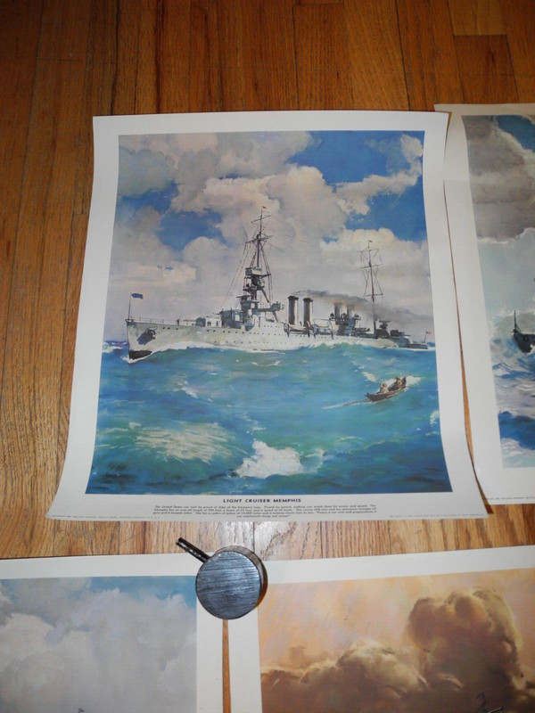 LOT OF 5,1938,PRE-WWII,COLOR PRINTS OF US NAVAL WAR SHIPS,BY "KELLOG",14X16 gallery