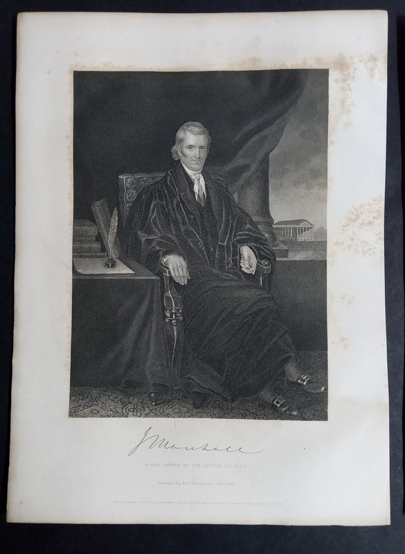 John Marshall Steel Engraving Antique Portrait Print c1850s-1890s