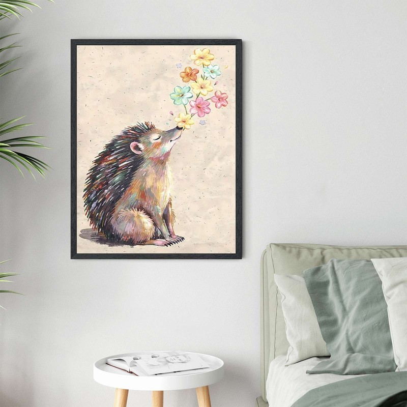 Cute Hedgehog With Flowers Wall Art Canvas Oil Paintings Reproduction gallery