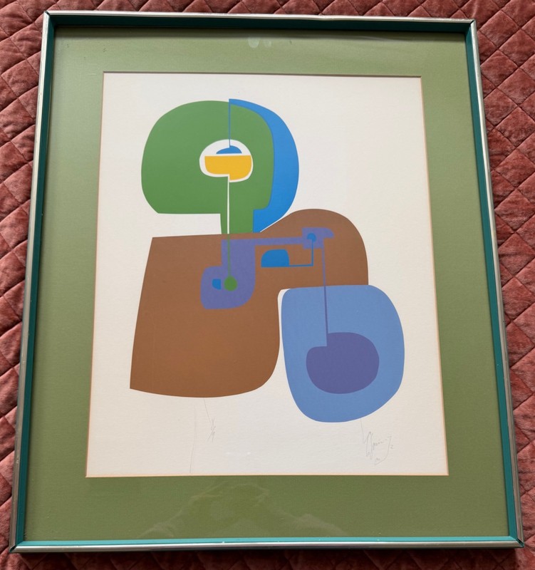 Vintage MCM Abstract Shapes Screen Print CAROL SPAIN Mid Century Modern Signed