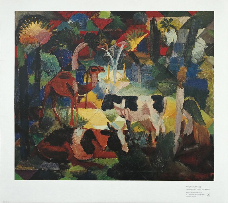 A.R.L. MACKE Vintage c1955 Rare Collotype Litho LANDSCAPE WITH COWS AND CAMEL