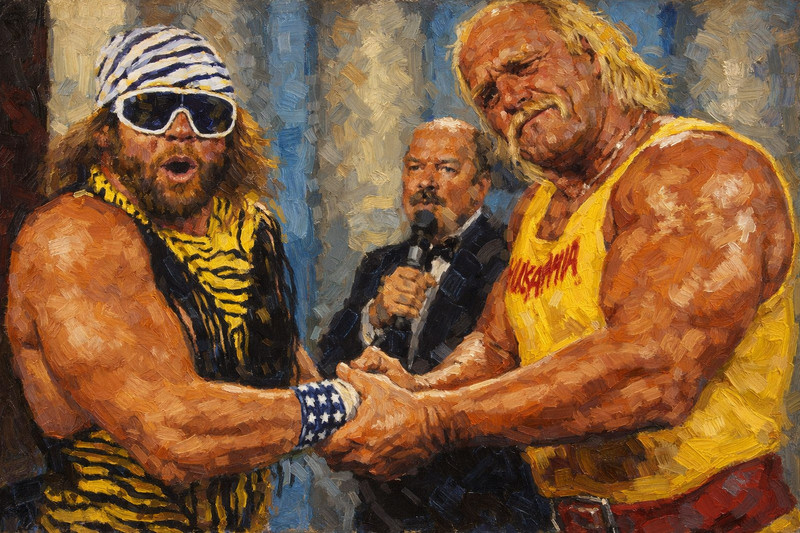 13×19 oil painting print of Hulk Hogan and Macho Man