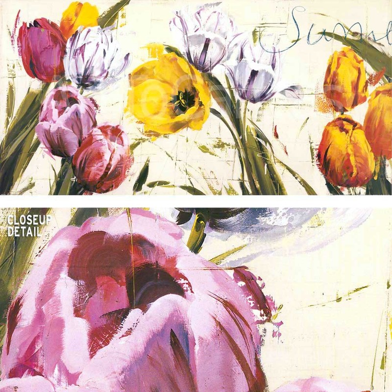 54″x27″ SUMMERTIME by ANTONIO MASSA YELLOW PINK WHITE FLOWERS BRIGHT CANVAS