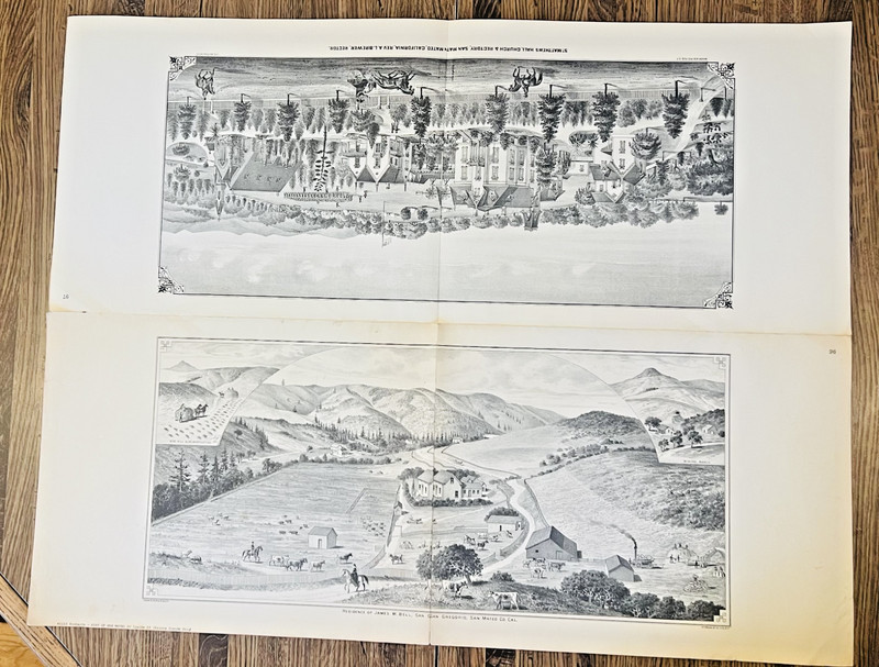 Rare 1878 Moore & DePue San Mateo County Lithograph – G.T. Brown – Plate 96 / 97