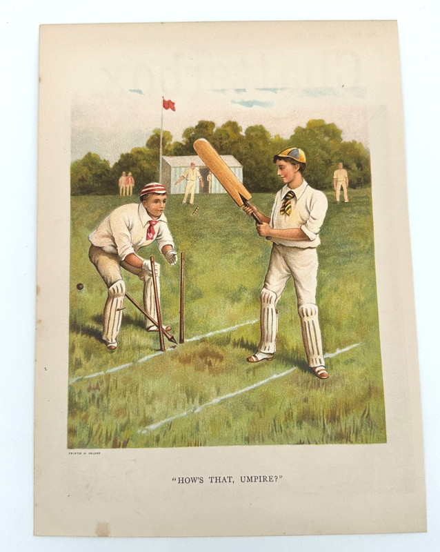 1893 Cricket Chromolithograph “How’s That, Umpire?” Antique English Sports Print