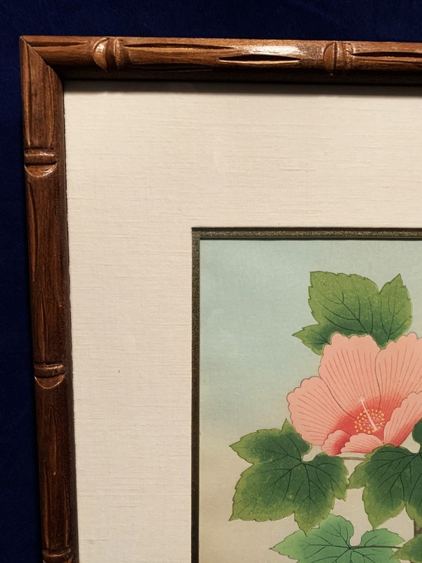Shizuo Ashikaga Ukiyo-e 'Sparrow & Hibiscus' Woodblock Print Uchida Atelier gallery