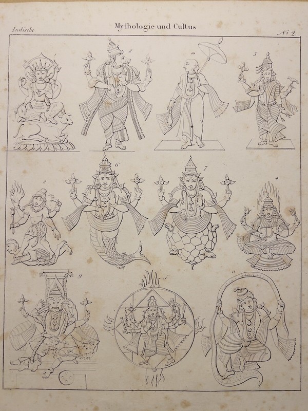 ANTIQUARIAN LITHOGRAPH 1833 BRAHMA WISHNU SHIVA LAKSCHMI MYTHOLOGY CULTS
