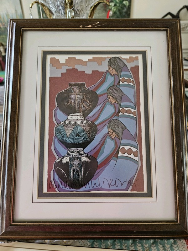 Amado Maurilio Pena VTG 1985 Southwestern Hand Signed Framed Print 11.5″ X 9.5″