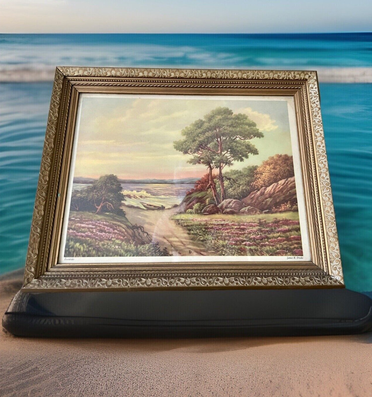 Eventide Framed Print James R. Drake, Ocean Inlet, Waves, Boat 15 1/4” X 12 1/4’