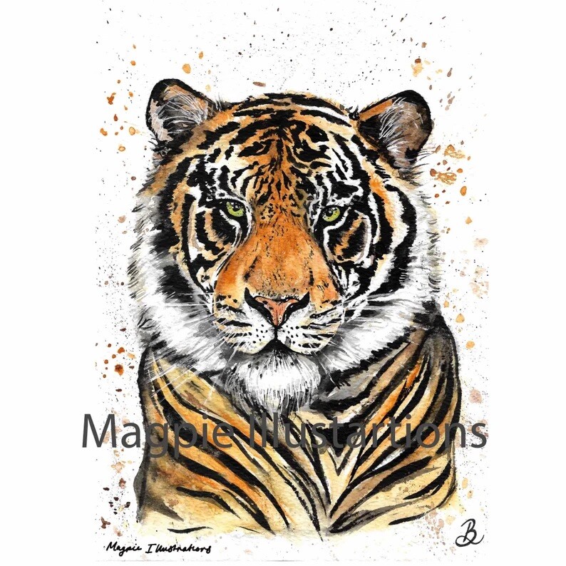 Tiger Watercolour A4 Art Print 300gsm Glossy Card