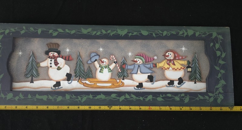 Hand Painted Print Skating Snow Family With Painted Frame 24x8x.5" EUC *READ* gallery
