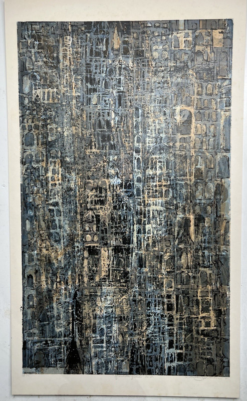 Dorothy Bowman Signed Vintage Serigraph Print Titled «Of Concrete Of Steel» 1961