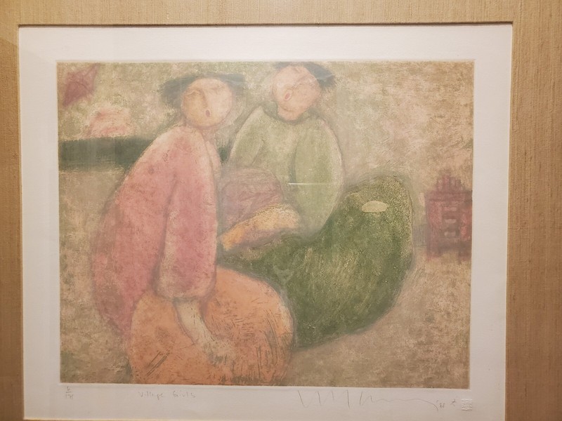 Eng Tay Large Etching Limited Edition Numbered Signed Framed «Village Girls»